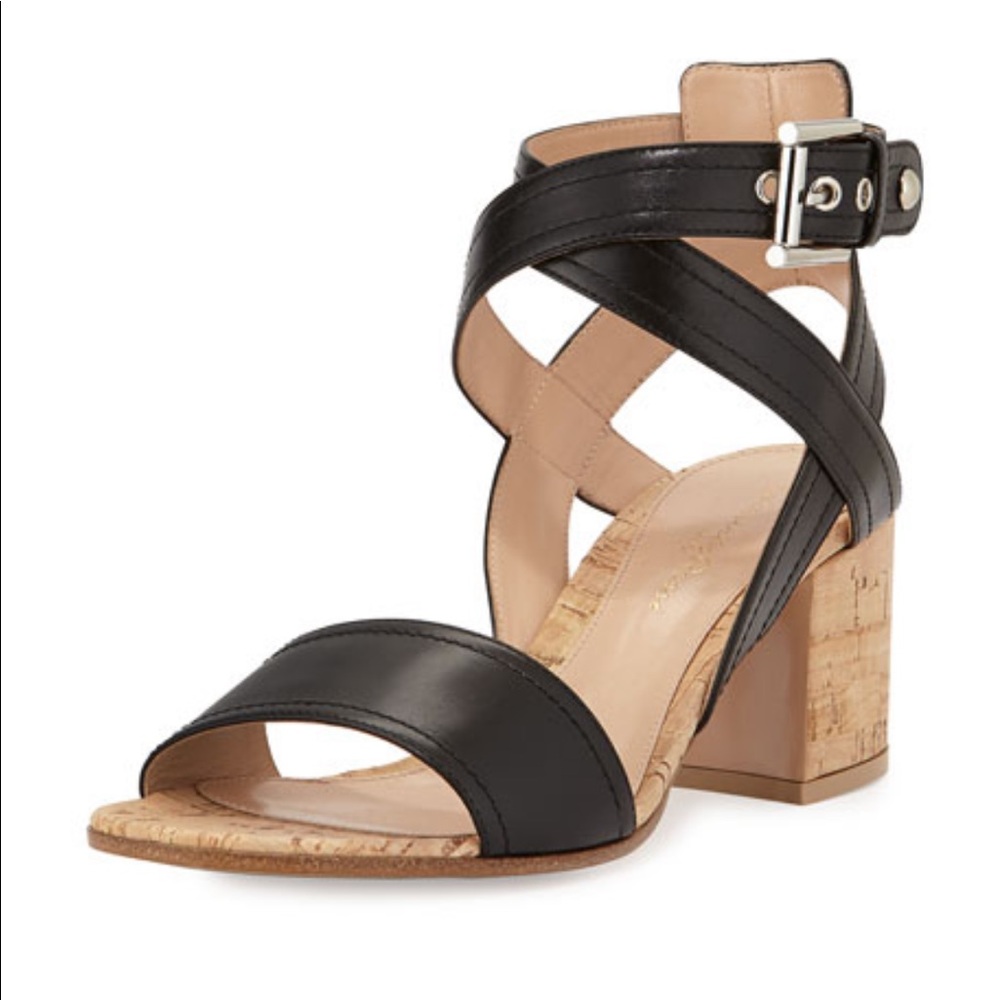 Gianvito Rossi Crisscross Leather & Cork City Sandal, Black